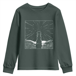 Meteor Shower Science Gift Youth Sweatshirt Dog Watching Stars TS12 Dark Forest Green Print Your Wear