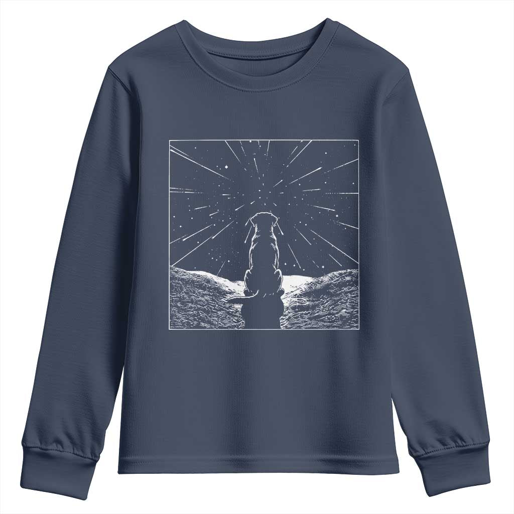 Meteor Shower Science Gift Youth Sweatshirt Dog Watching Stars TS12 Navy Print Your Wear