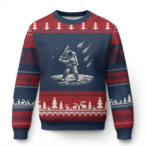 Funny Astronaut Smashing Meteors In Space Ugly Christmas Sweater Astronomy Lover Gift TS12 Navy Red Print Your Wear