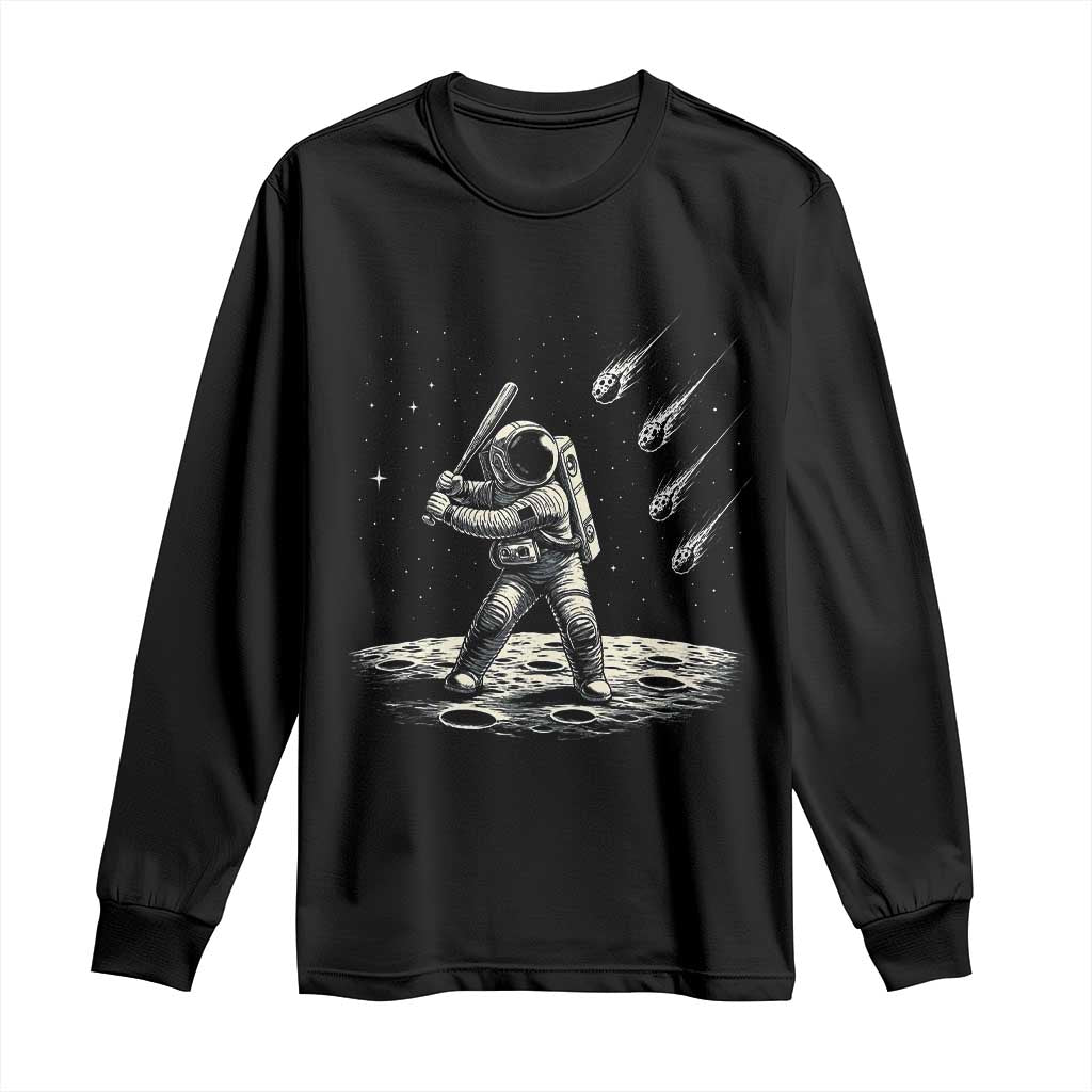 Funny Astronaut Smashing Meteors In Space Long Sleeve Shirt Astronomy Lover Gift TS12 Black Print Your Wear