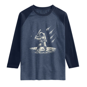 Funny Astronaut Smashing Meteors In Space Raglan Shirt Astronomy Lover Gift TS12 Heather Denim Navy Print Your Wear