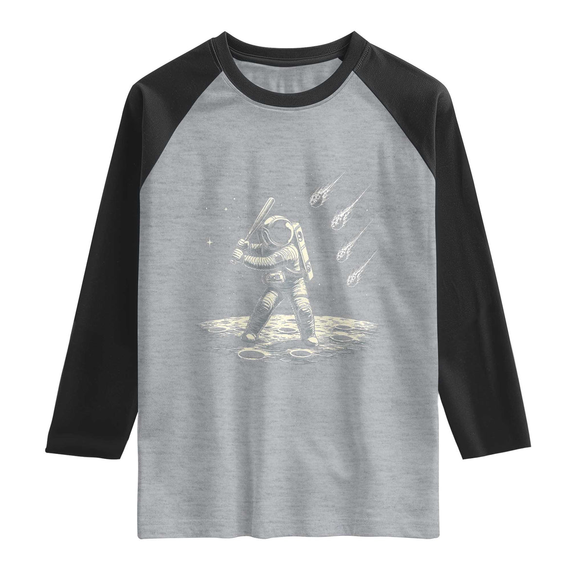 Funny Astronaut Smashing Meteors In Space Raglan Shirt Astronomy Lover Gift TS12 Heather Gray Black Print Your Wear