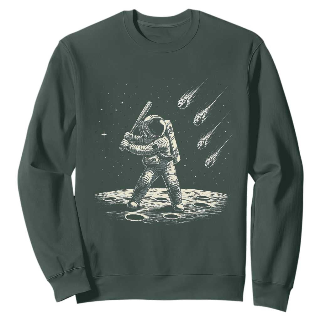 Funny Astronaut Smashing Meteors In Space Sweatshirt Astronomy Lover Gift TS12 Dark Forest Green Print Your Wear