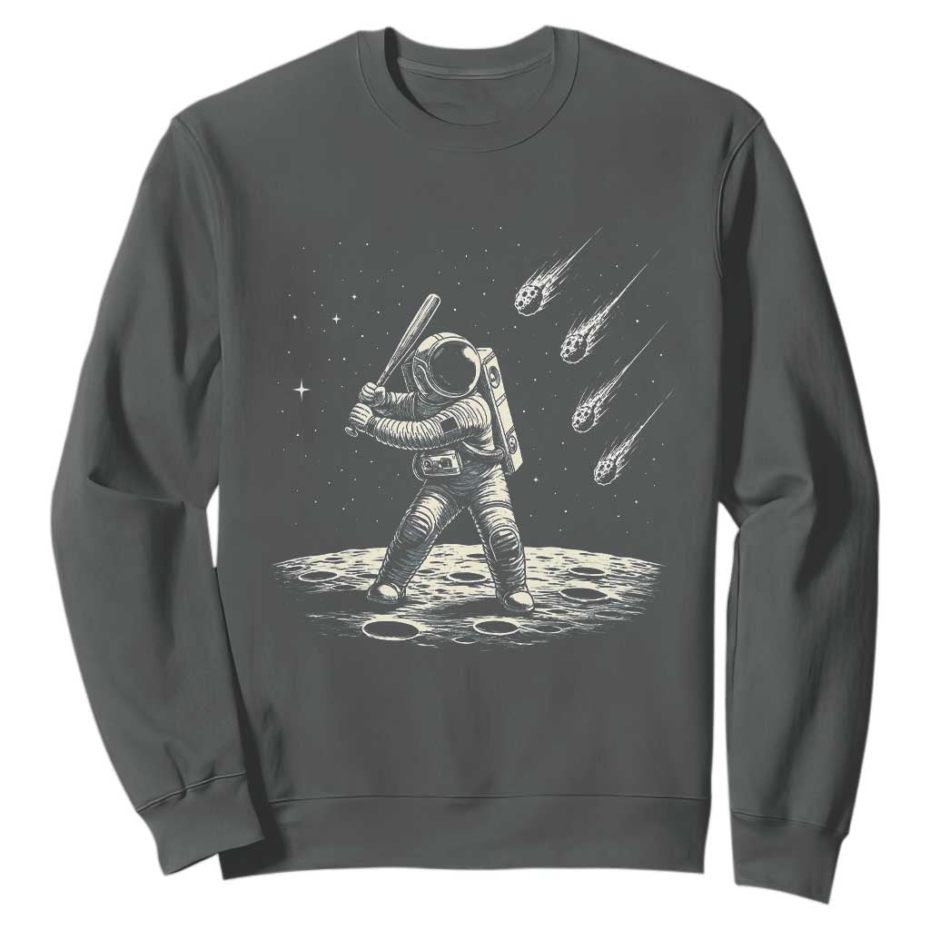 Funny Astronaut Smashing Meteors In Space Sweatshirt Astronomy Lover Gift TS12 Dark Heather Print Your Wear