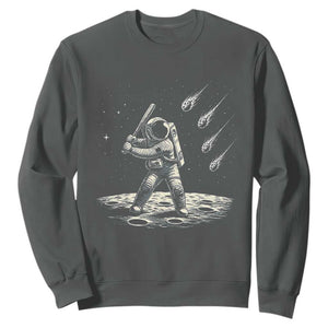 Funny Astronaut Smashing Meteors In Space Sweatshirt Astronomy Lover Gift TS12 Dark Heather Print Your Wear