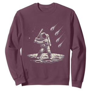 Funny Astronaut Smashing Meteors In Space Sweatshirt Astronomy Lover Gift TS12 Maroon Print Your Wear