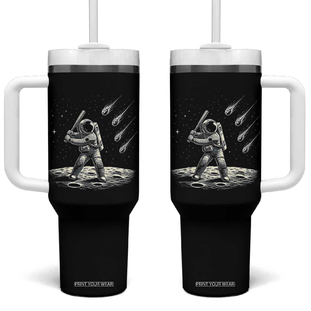 Funny Astronaut Smashing Meteors In Space Tumbler With Handle Astronomy Lover Gift TS12 One Size: 40 oz Black Print Your Wear