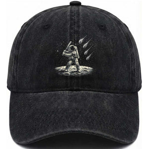 Funny Astronaut Smashing Meteors In Space Washed Cotton Baseball Cap Astronomy Lover Gift TS12 Print Your Wear