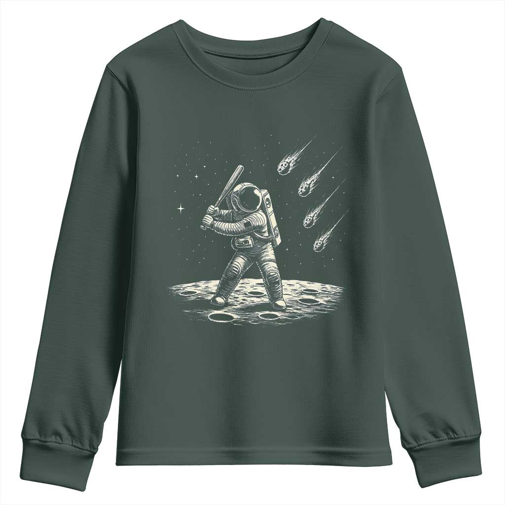 Funny Astronaut Smashing Meteors In Space Youth Sweatshirt Astronomy Lover Gift TS12 Dark Forest Green Print Your Wear