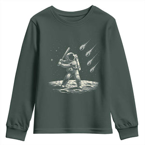 Funny Astronaut Smashing Meteors In Space Youth Sweatshirt Astronomy Lover Gift TS12 Dark Forest Green Print Your Wear