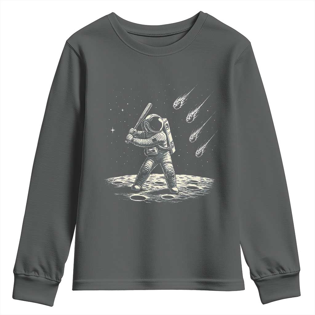 Funny Astronaut Smashing Meteors In Space Youth Sweatshirt Astronomy Lover Gift TS12 Dark Heather Print Your Wear
