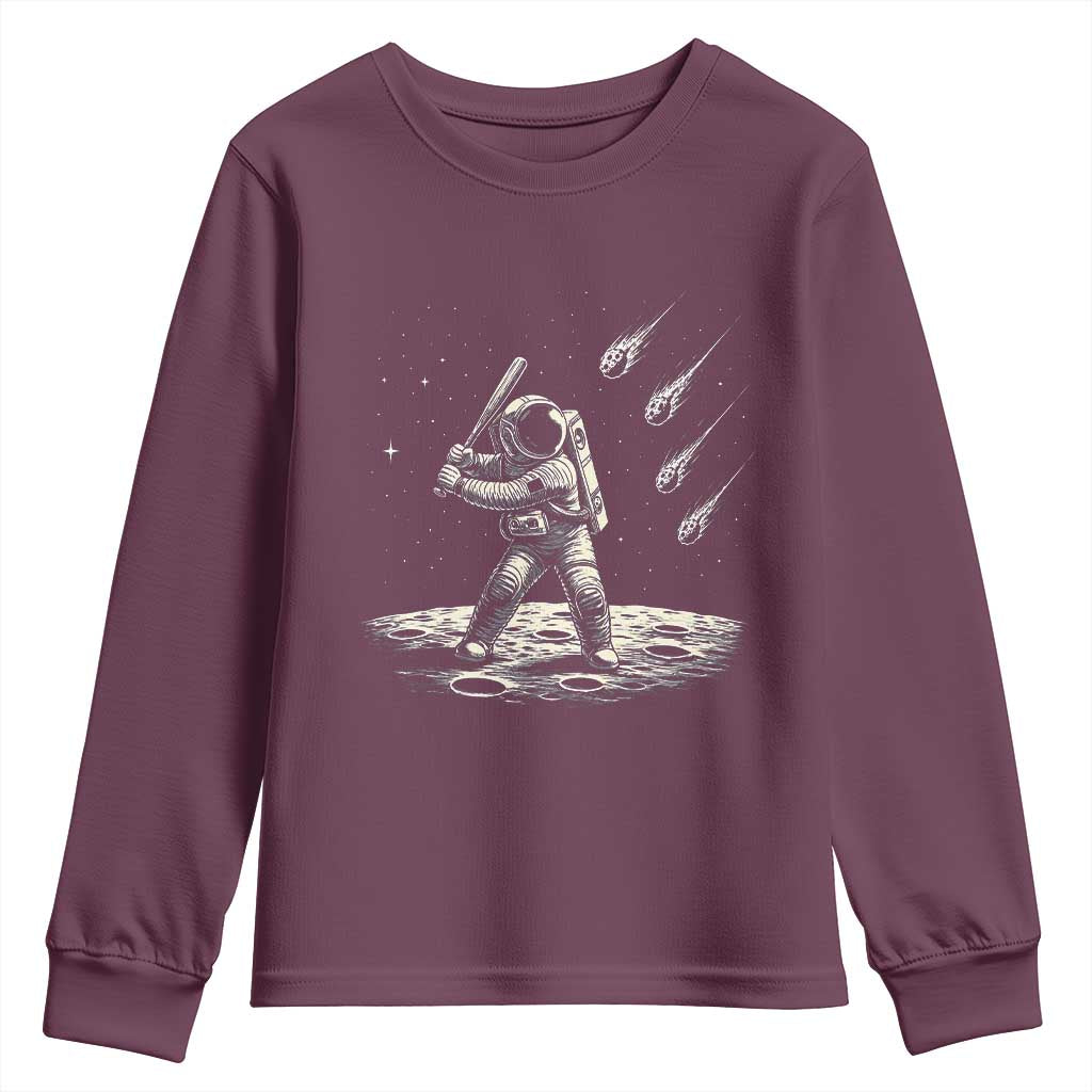 Funny Astronaut Smashing Meteors In Space Youth Sweatshirt Astronomy Lover Gift TS12 Maroon Print Your Wear