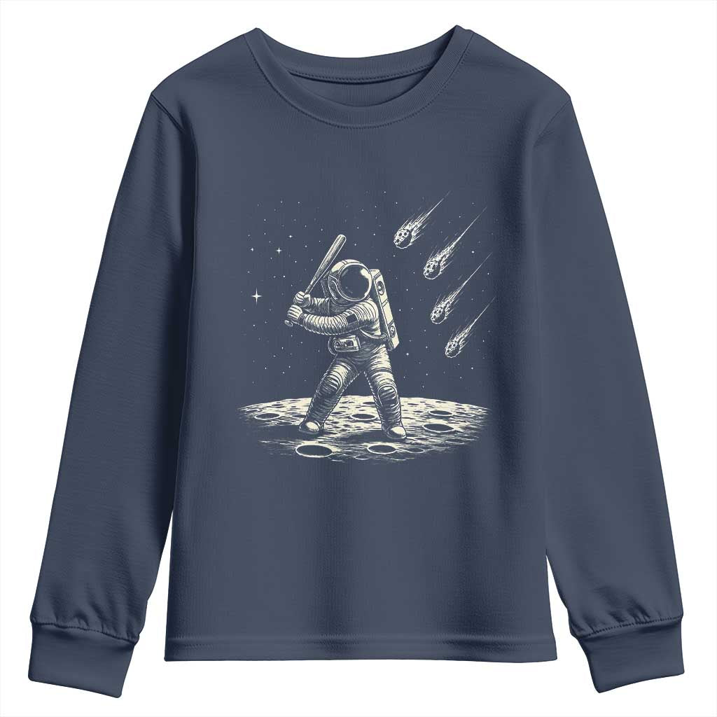 Funny Astronaut Smashing Meteors In Space Youth Sweatshirt Astronomy Lover Gift TS12 Navy Print Your Wear