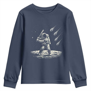 Funny Astronaut Smashing Meteors In Space Youth Sweatshirt Astronomy Lover Gift TS12 Navy Print Your Wear