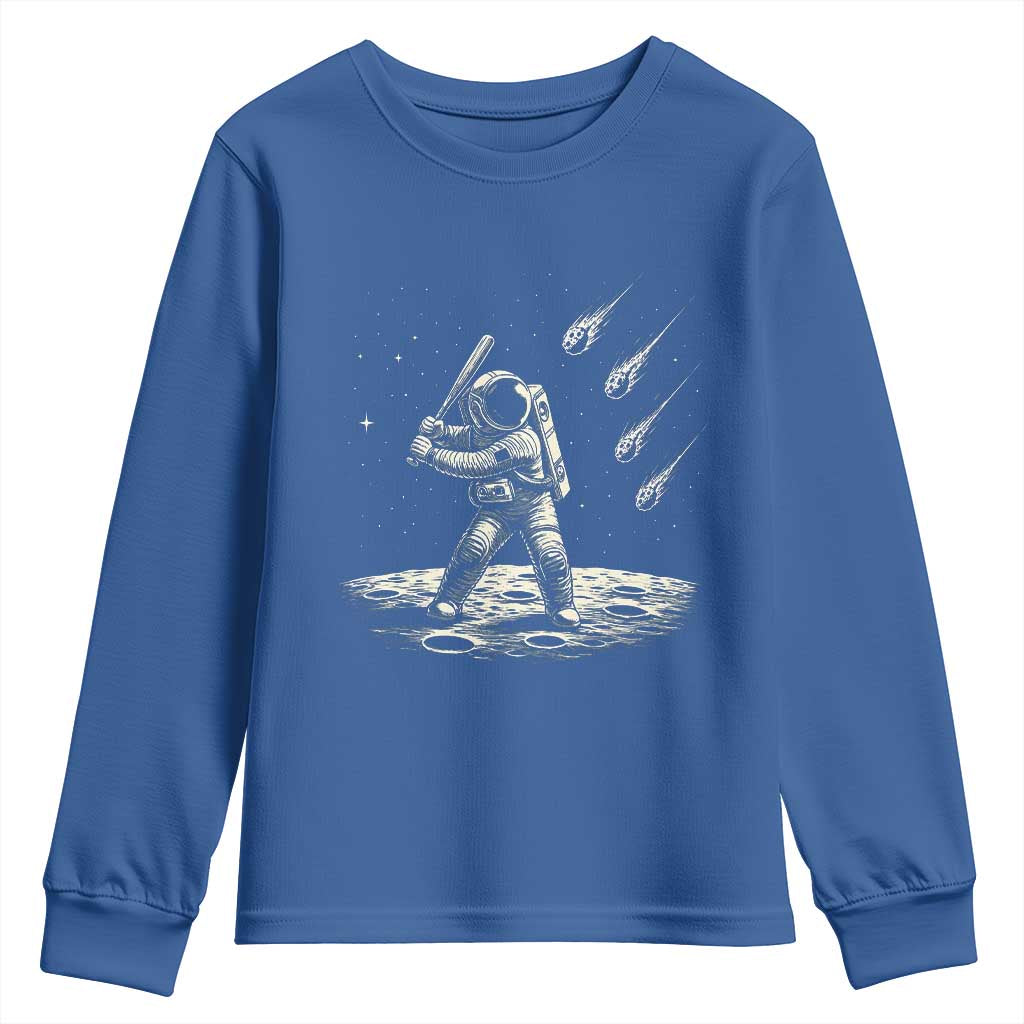 Funny Astronaut Smashing Meteors In Space Youth Sweatshirt Astronomy Lover Gift TS12 Royal Blue Print Your Wear