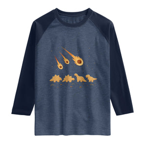 Funny Dino Chicken Nuggets Meteor Shower Raglan Shirt Food Lover TS12 Heather Denim Navy Print Your Wear