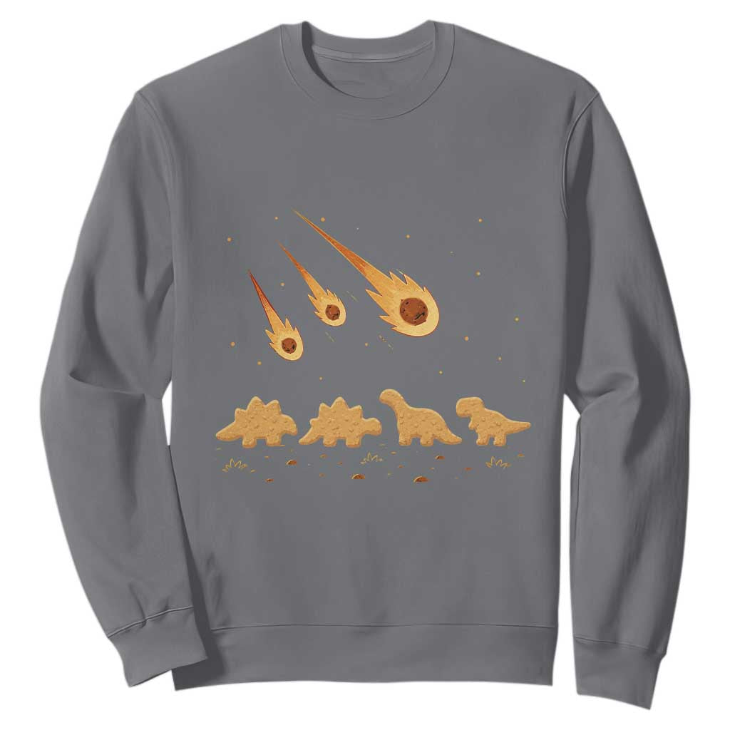 Funny Dino Chicken Nuggets Meteor Shower Sweatshirt Food Lover TS12 Charcoal Print Your Wear