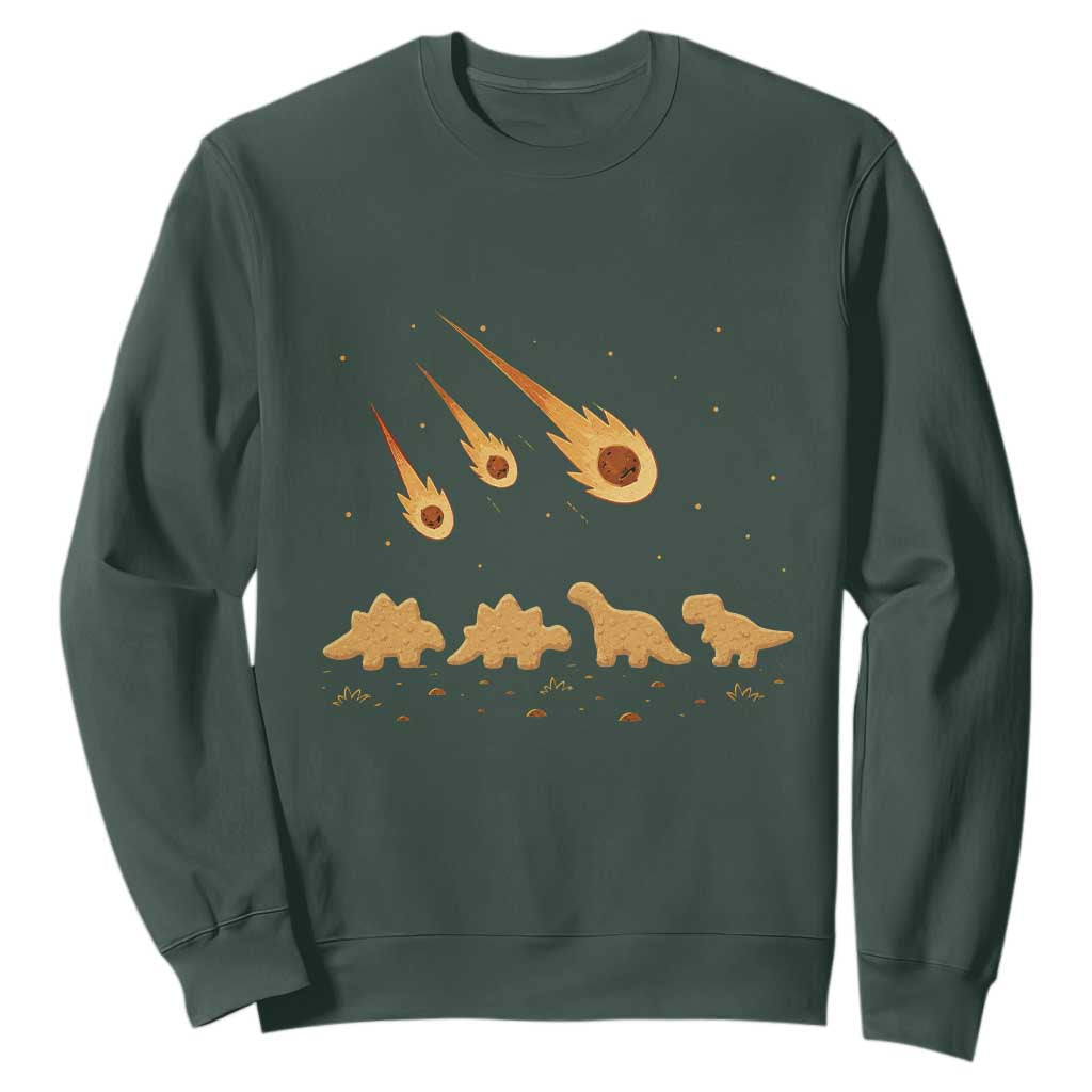 Funny Dino Chicken Nuggets Meteor Shower Sweatshirt Food Lover TS12 Dark Forest Green Print Your Wear