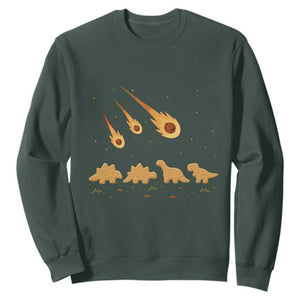 Funny Dino Chicken Nuggets Meteor Shower Sweatshirt Food Lover TS12 Dark Forest Green Print Your Wear