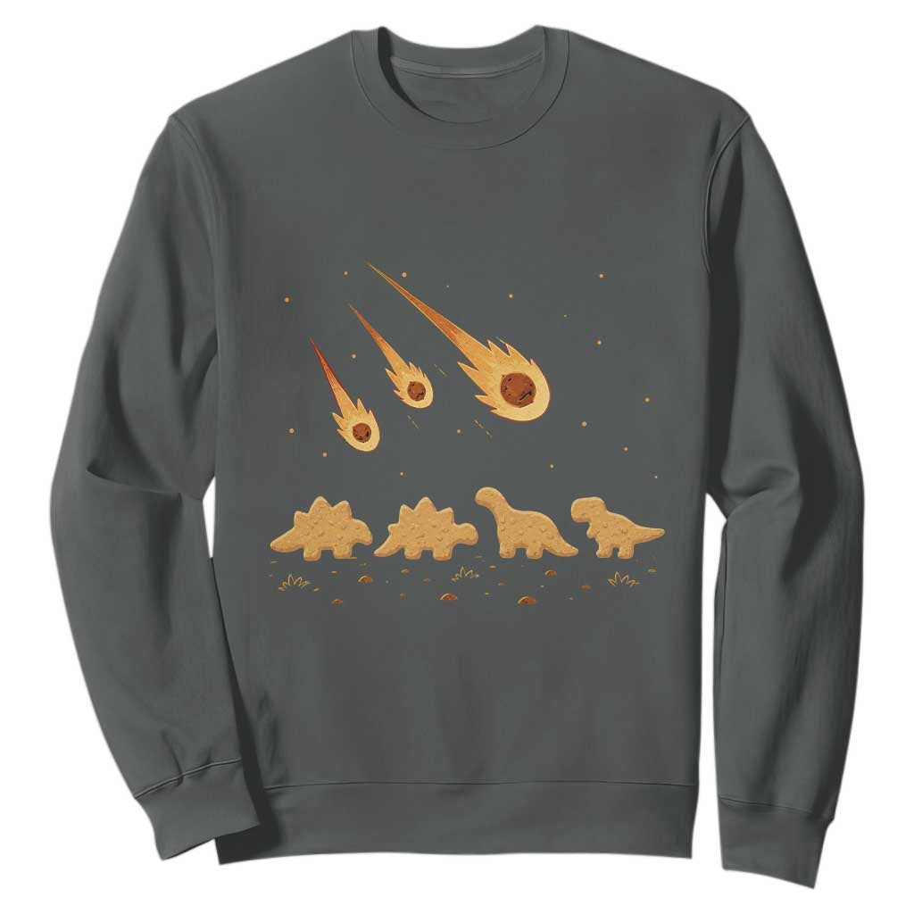 Funny Dino Chicken Nuggets Meteor Shower Sweatshirt Food Lover TS12 Dark Heather Print Your Wear