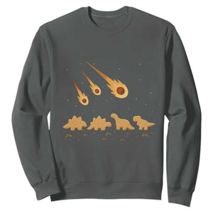 Funny Dino Chicken Nuggets Meteor Shower Sweatshirt Food Lover TS12 Dark Heather Print Your Wear