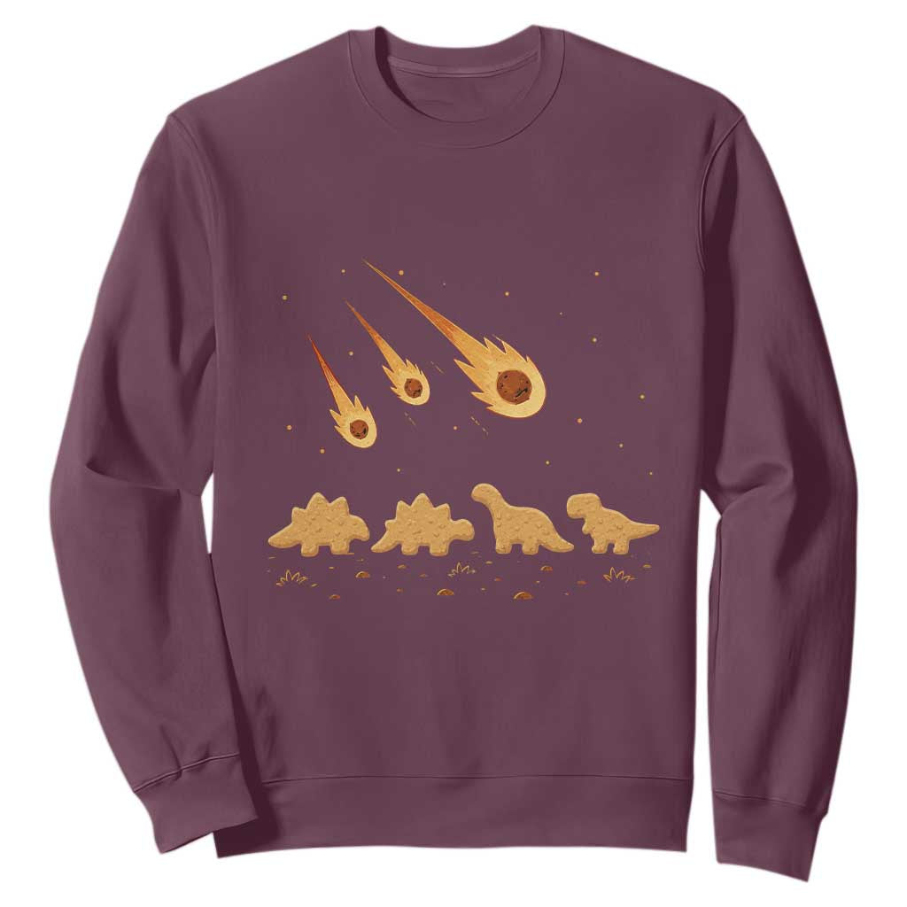 Funny Dino Chicken Nuggets Meteor Shower Sweatshirt Food Lover TS12 Maroon Print Your Wear