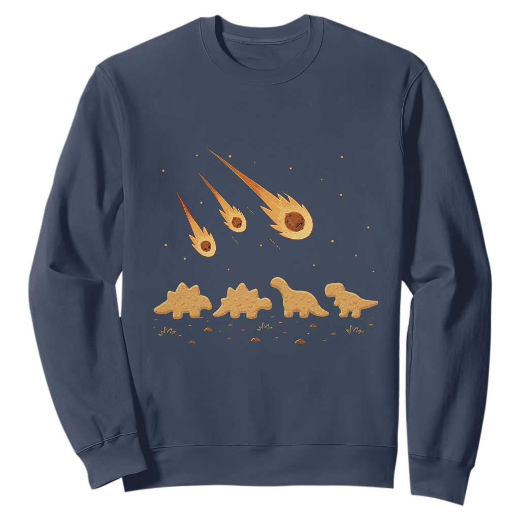 Funny Dino Chicken Nuggets Meteor Shower Sweatshirt Food Lover TS12 Navy Print Your Wear
