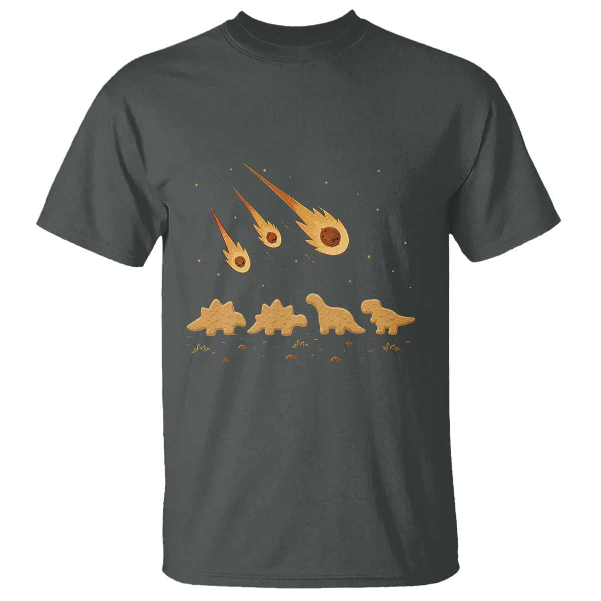 Funny Dino Chicken Nuggets Meteor Shower T Shirt Food Lover TS12 Dark Heather Print Your Wear