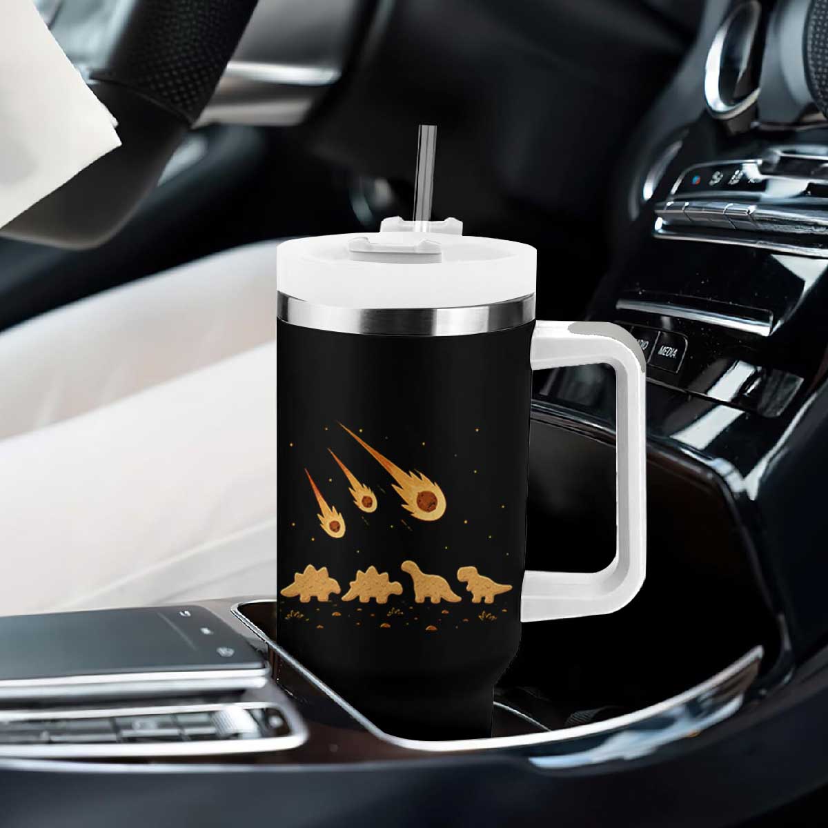 Funny Dino Chicken Nuggets Meteor Shower Tumbler With Handle Food Lover TS12 Print Your Wear