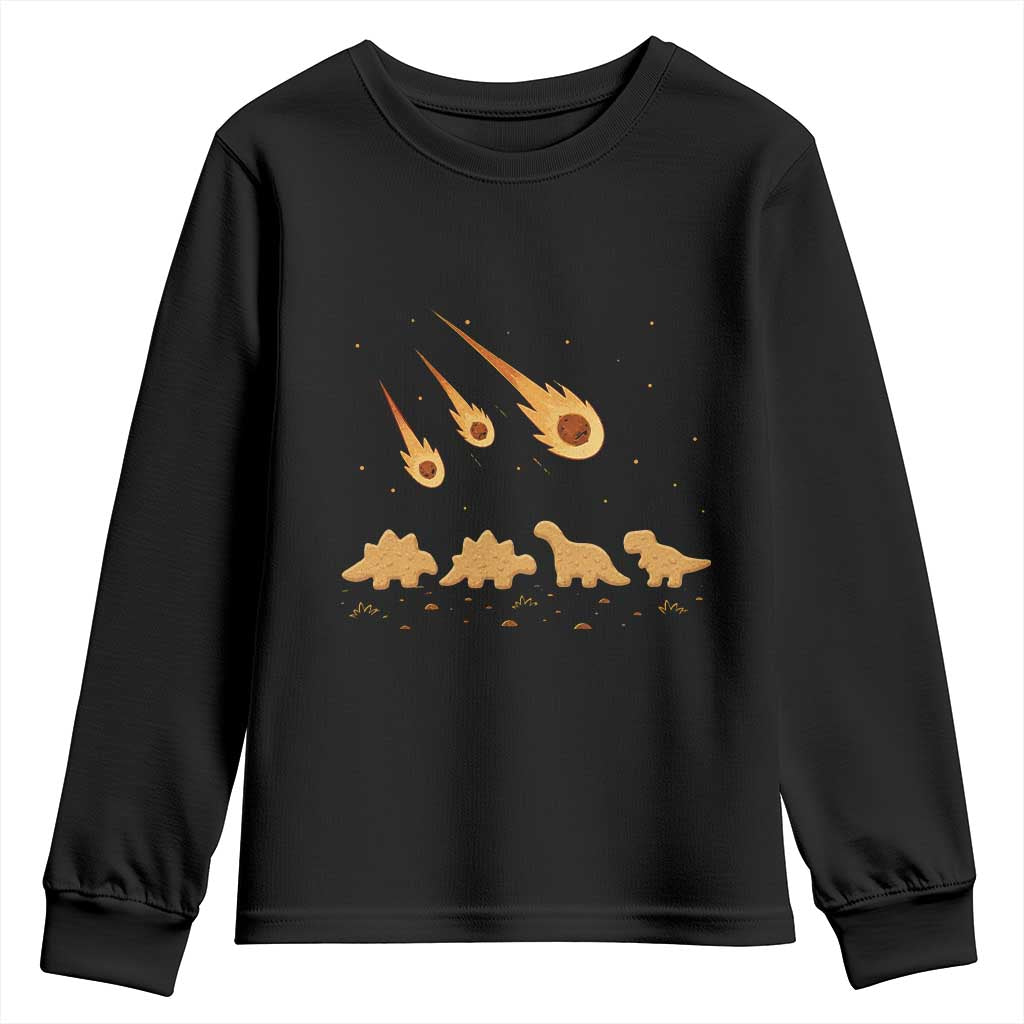 Funny Dino Chicken Nuggets Meteor Shower Youth Sweatshirt Food Lover TS12 Black Print Your Wear