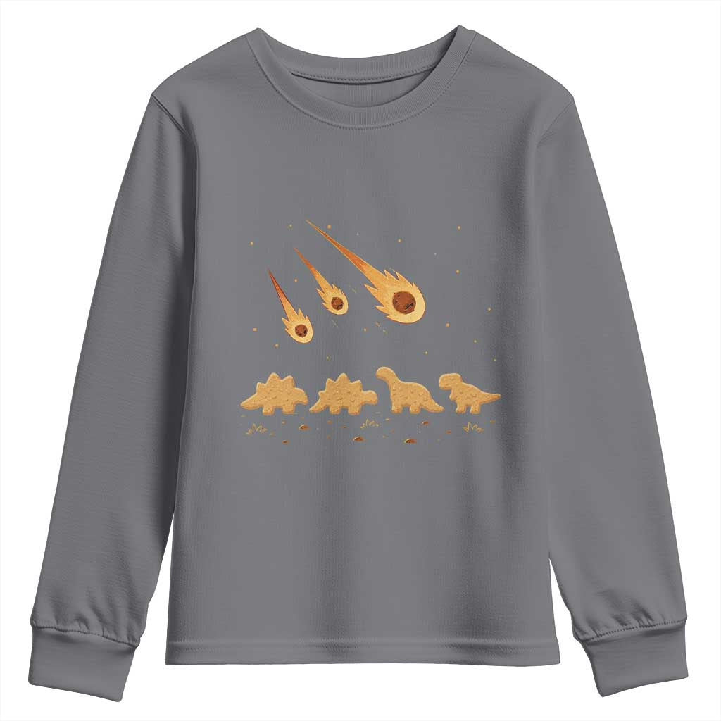 Funny Dino Chicken Nuggets Meteor Shower Youth Sweatshirt Food Lover TS12 Charcoal Print Your Wear