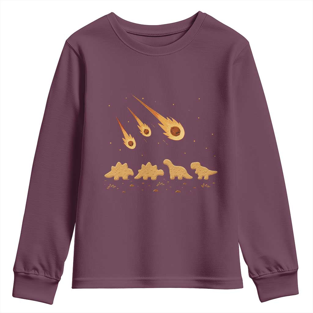Funny Dino Chicken Nuggets Meteor Shower Youth Sweatshirt Food Lover TS12 Maroon Print Your Wear