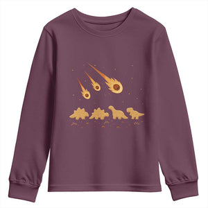 Funny Dino Chicken Nuggets Meteor Shower Youth Sweatshirt Food Lover TS12 Maroon Print Your Wear
