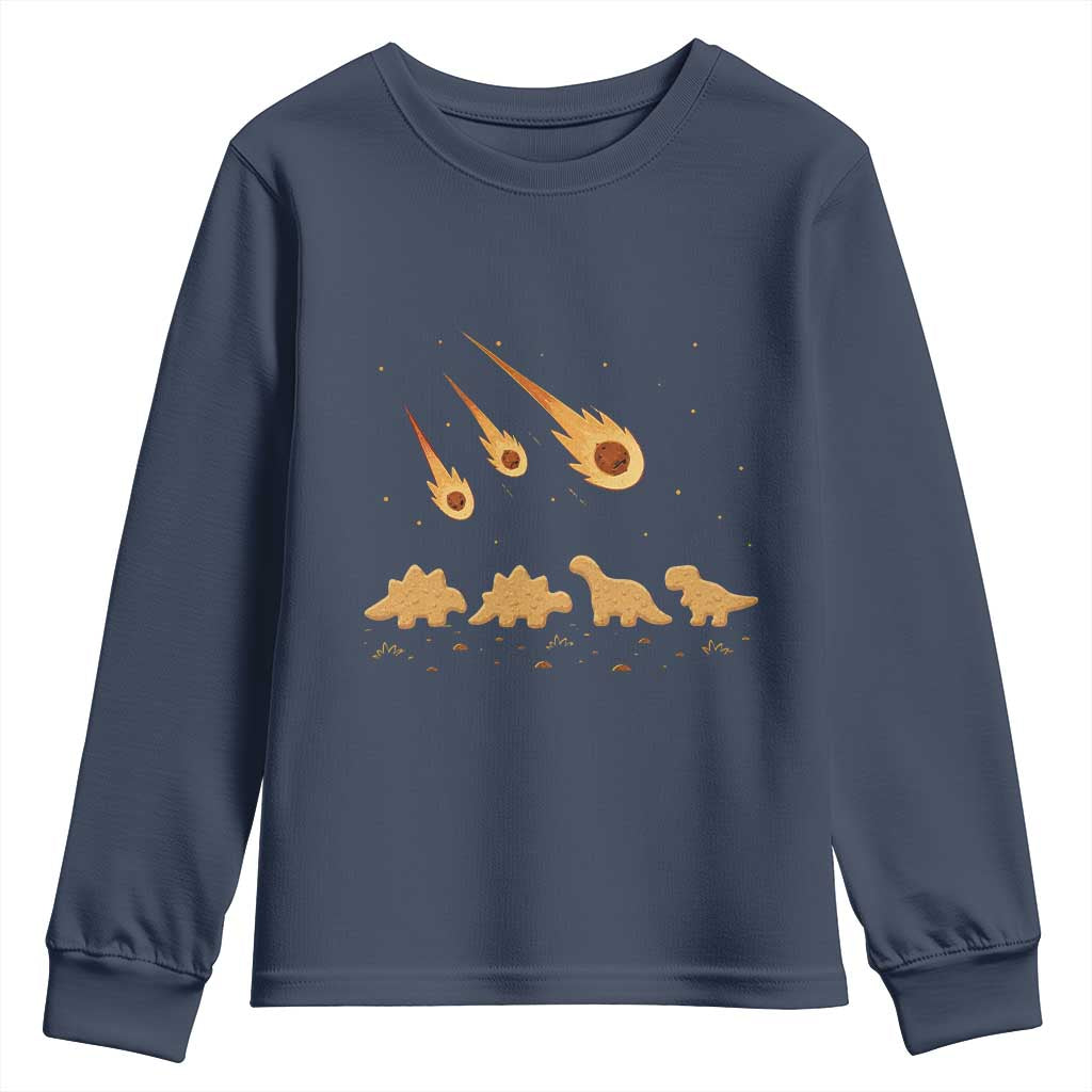 Funny Dino Chicken Nuggets Meteor Shower Youth Sweatshirt Food Lover TS12 Navy Print Your Wear