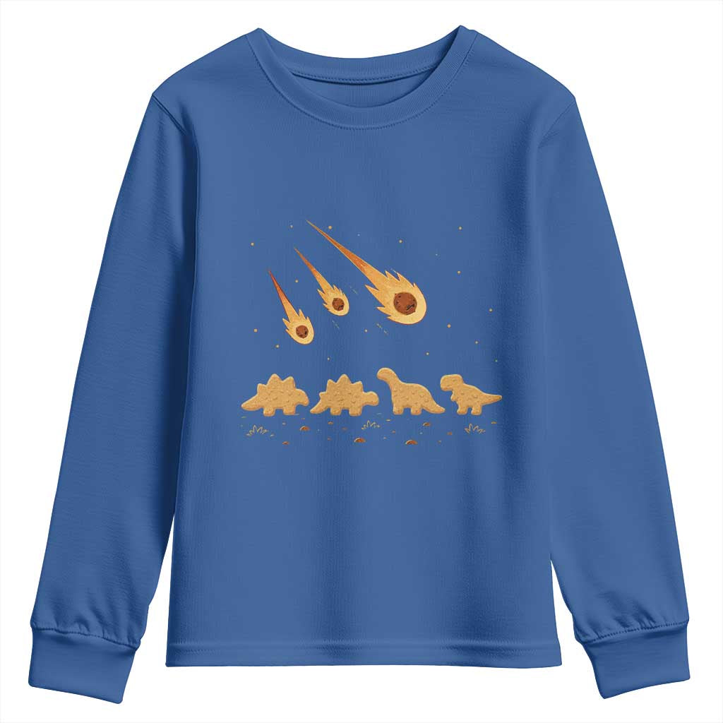 Funny Dino Chicken Nuggets Meteor Shower Youth Sweatshirt Food Lover TS12 Royal Blue Print Your Wear