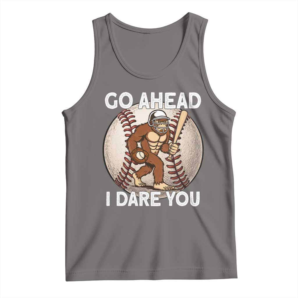 Funny Bigfoot Baseball Catcher Tank Top Go Ahead I Dare You Gift TS12 Deep Heather Print Your Wear