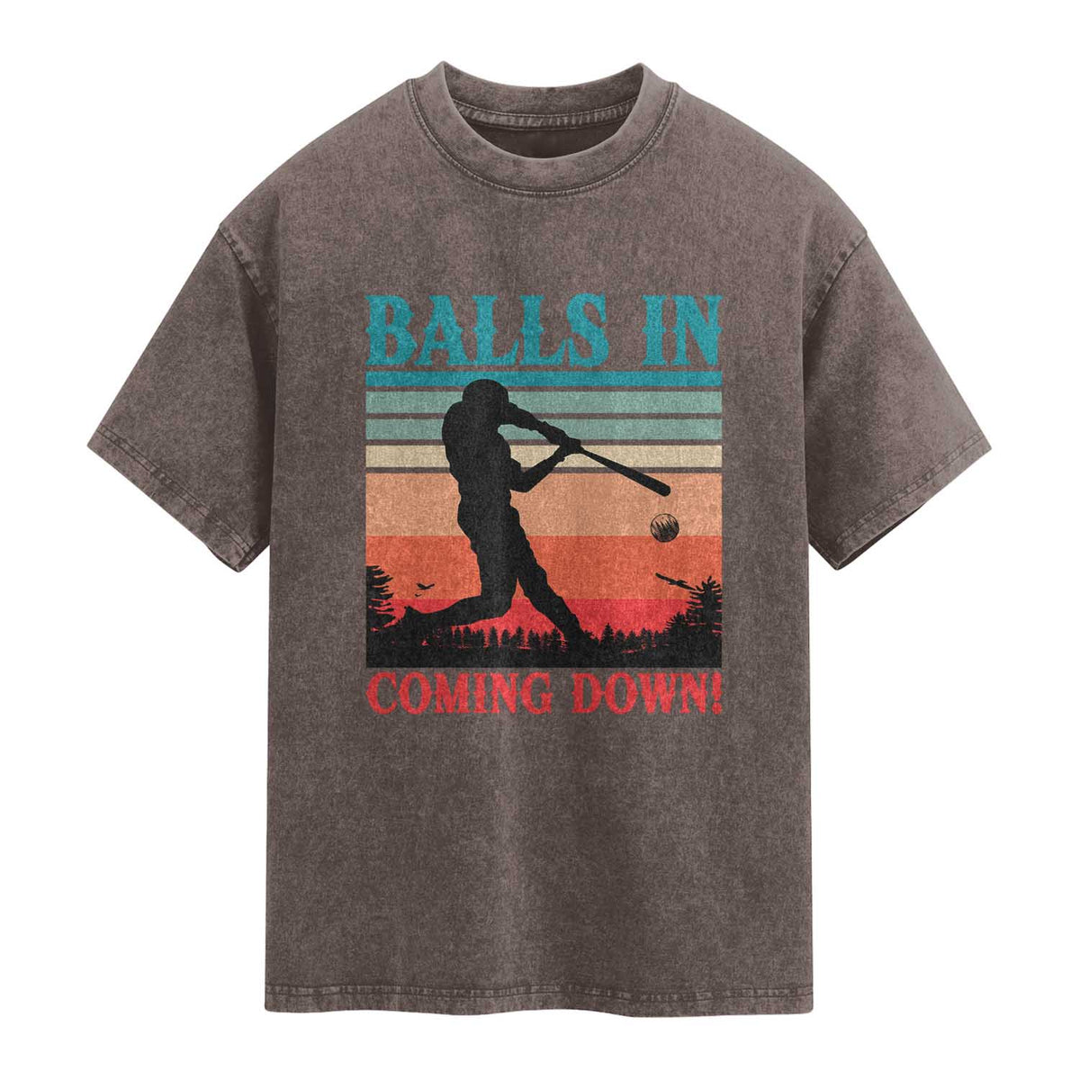 Funny BaseBall Lover Washed Cotton T-Shirt Balls In Coming Down