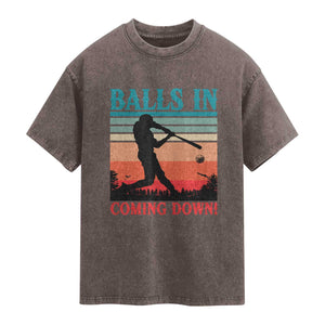 Funny BaseBall Lover Washed Cotton T-Shirt Balls In Coming Down