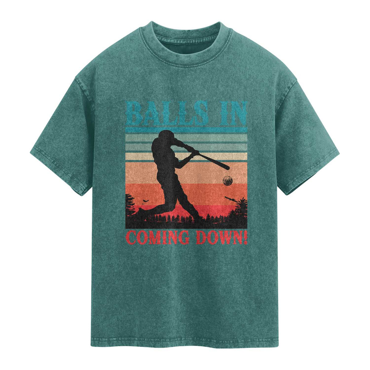 Funny BaseBall Lover Washed Cotton T-Shirt Balls In Coming Down