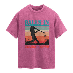 Funny BaseBall Lover Washed Cotton T-Shirt Balls In Coming Down