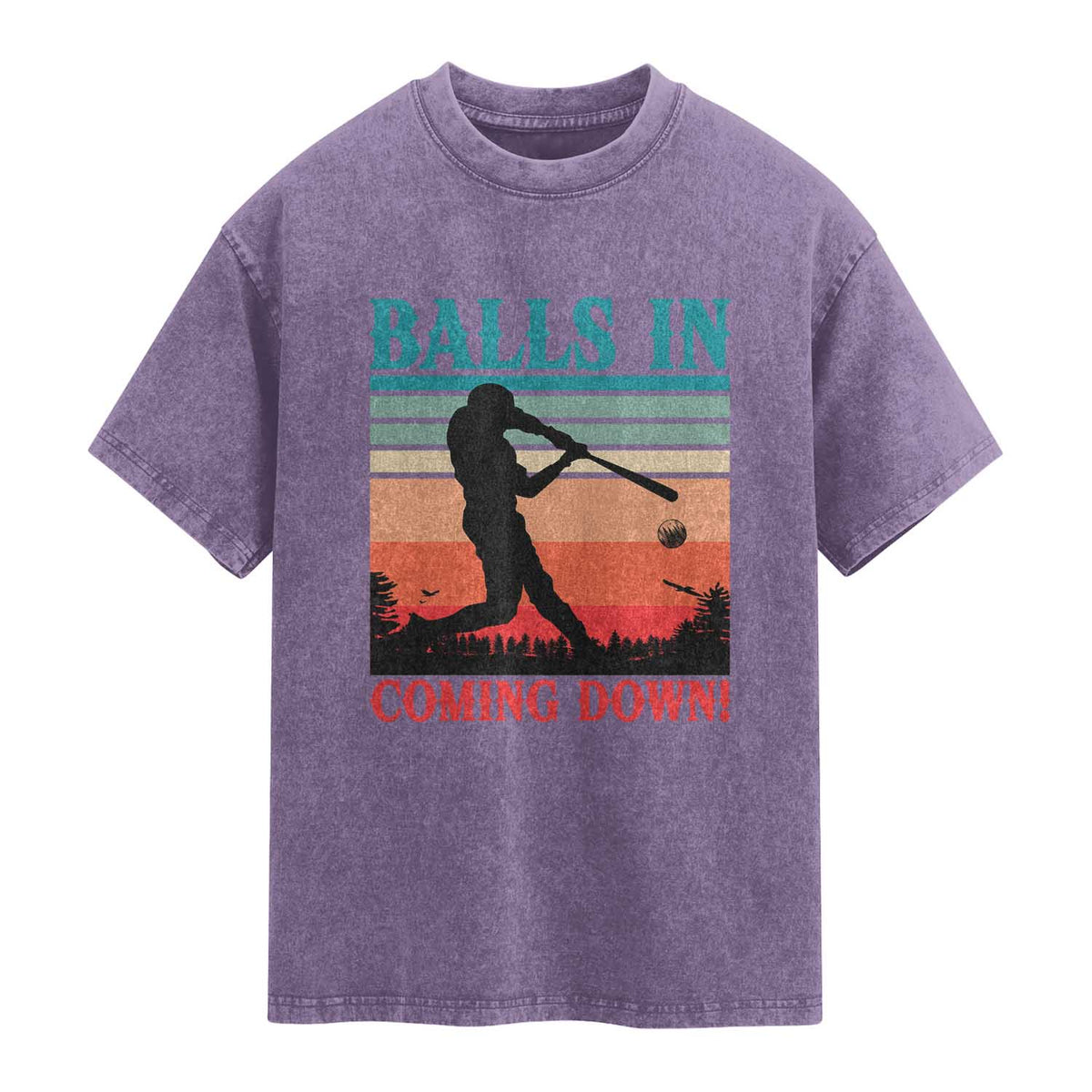 Funny BaseBall Lover Washed Cotton T-Shirt Balls In Coming Down