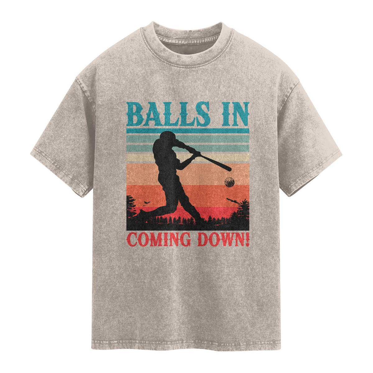 Funny BaseBall Lover Washed Cotton T-Shirt Balls In Coming Down