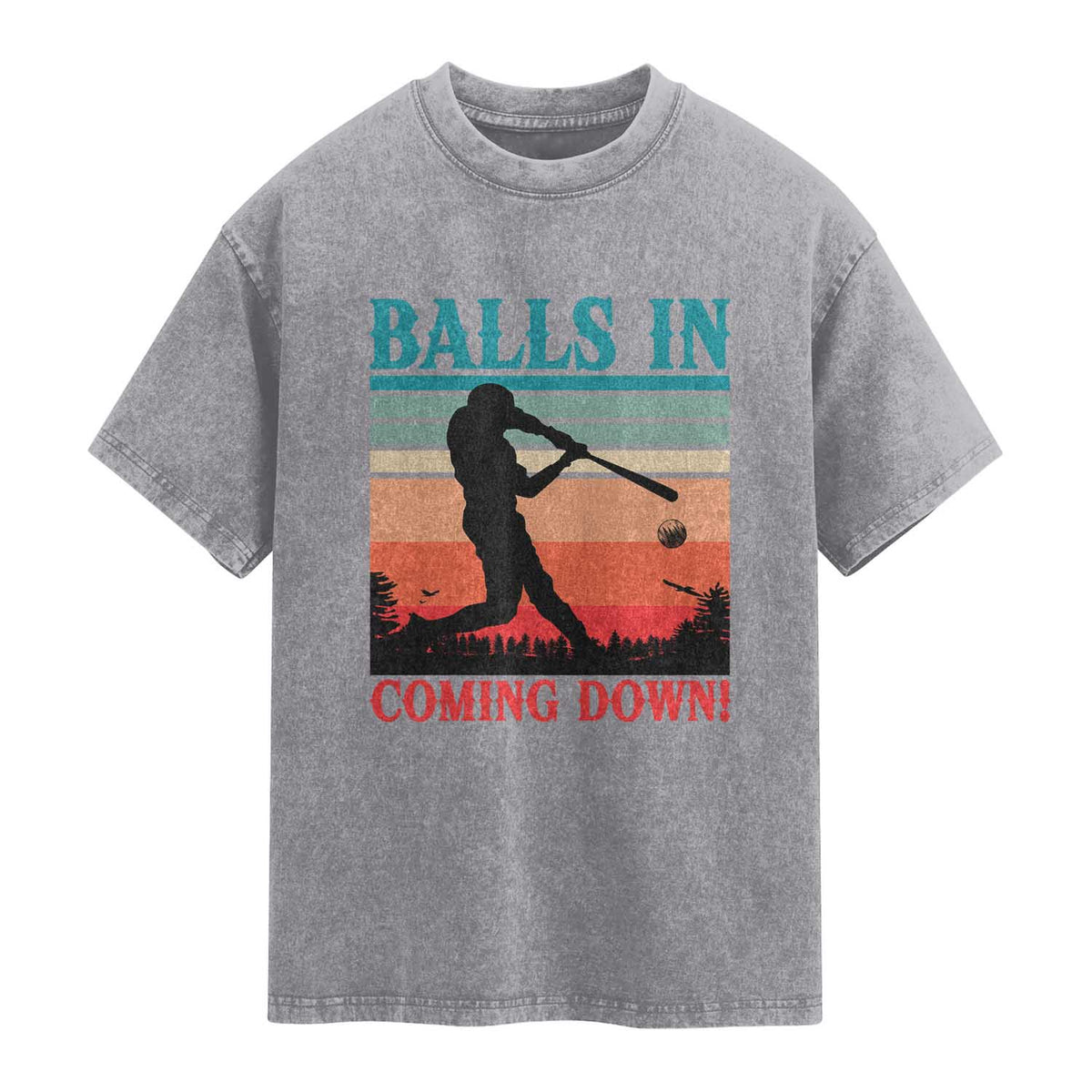 Funny BaseBall Lover Washed Cotton T-Shirt Balls In Coming Down