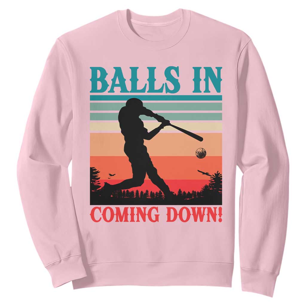 Funny BaseBall Lover Sweatshirt Balls In Coming Down TS12 Light Pink Print Your Wear
