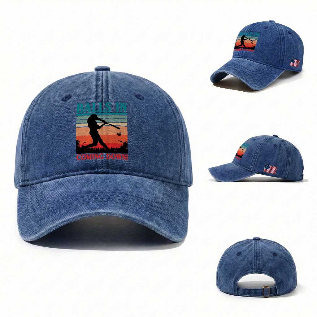 Funny BaseBall Lover Washed Cotton Baseball Cap Balls In Coming Down TS12 Washed Cap Universal Fit Royal Blue Print Your Wear
