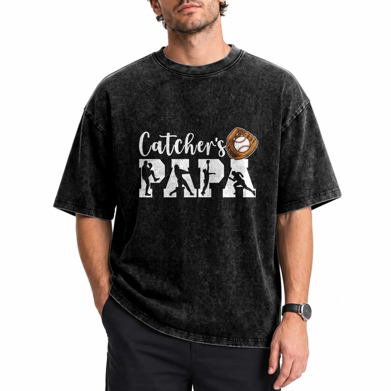 Catchers Papa Washed Cotton T-Shirt Funny Gift For Catcher Player