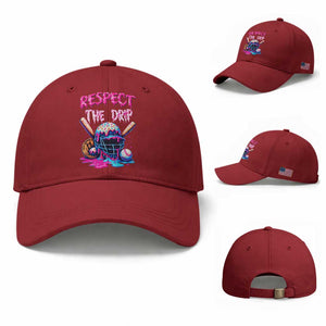 Funny Respect The Drip Baseball Mask Baseball Cap Sports Lover TS12 Baseball Cap Universal Fit Cherry Red Print Your Wear
