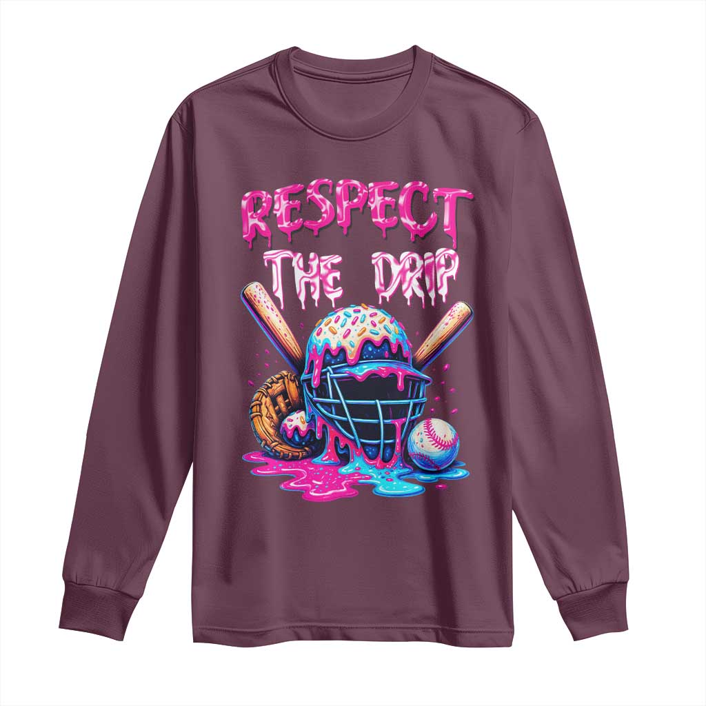 Funny Respect The Drip Baseball Mask Long Sleeve Shirt Sports Lover TS12 Maroon Print Your Wear