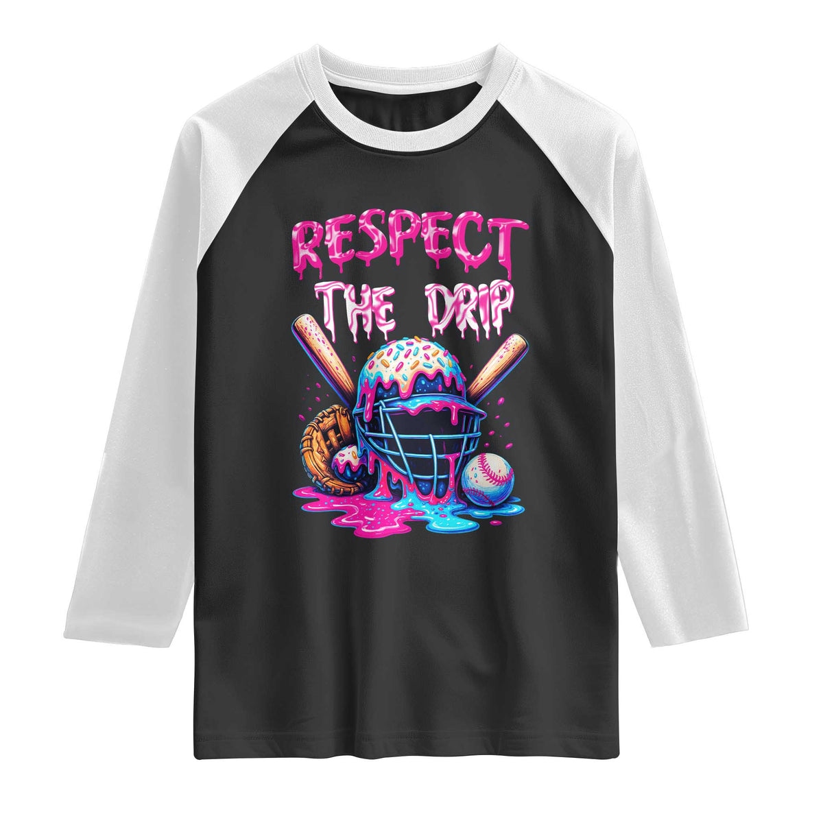Funny Respect The Drip Baseball Mask Raglan Shirt Sports Lover TS12 Black White Print Your Wear
