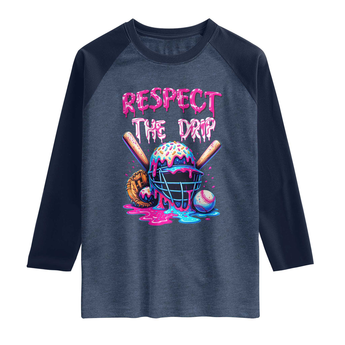 Funny Respect The Drip Baseball Mask Raglan Shirt Sports Lover TS12 Heather Denim Navy Print Your Wear